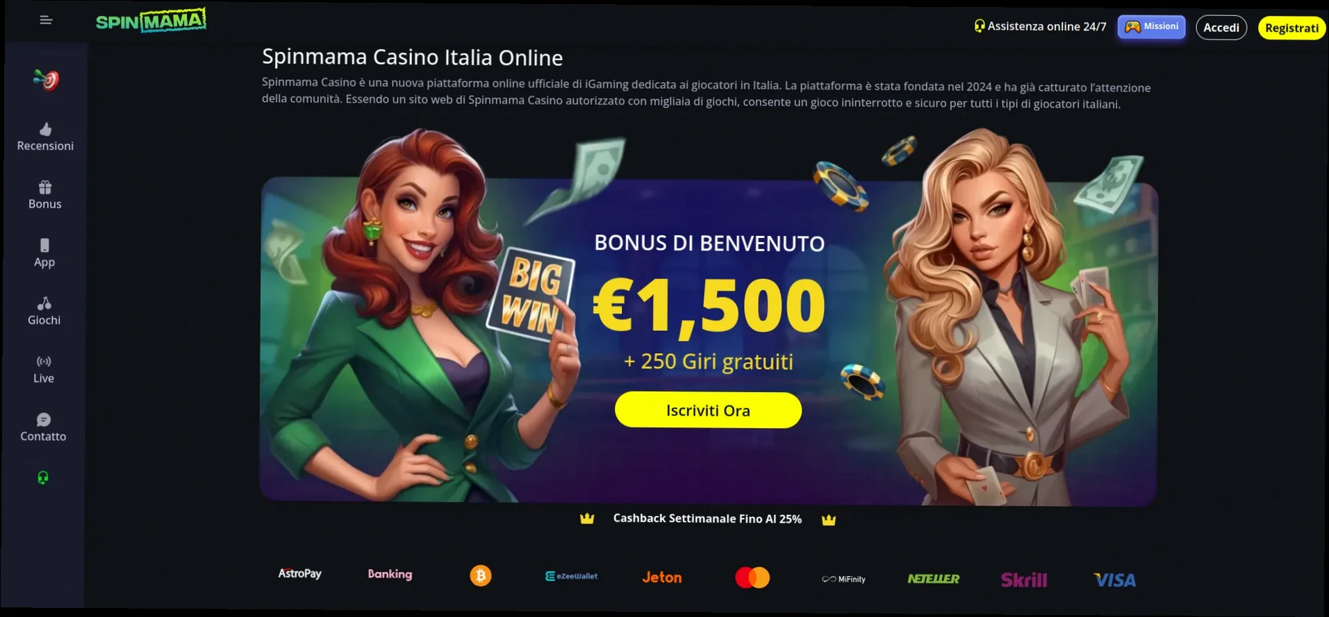 Spinmama Casino - Fino a €1.500 + 250 Giri Gratuiti